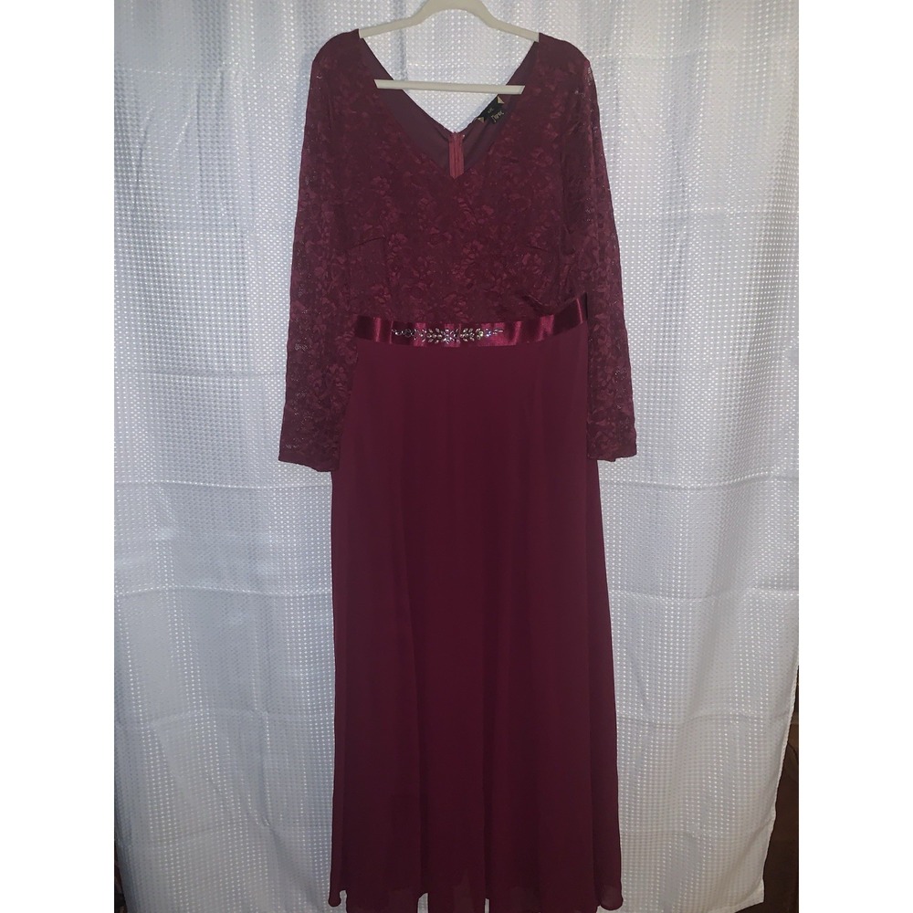 Miss May‎ Womens 4X Long Sleeve Flowy Maroon Mother Of The Bride Groom